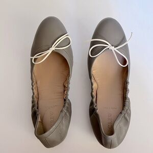 J. Crew Emma Bow Leather Ballet Flats in “Warm Cobblestone”, Size 8.5.